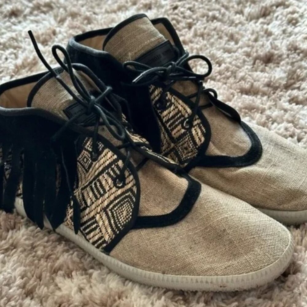 Mens Sz 10 Lace Up Fringed Black & Tan Athletic Shoes ANDROID HOMME MACH 2